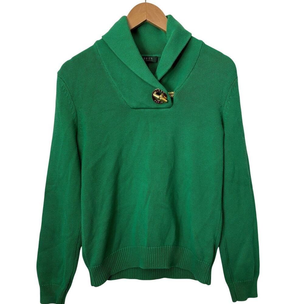 Lauren Ralph Lauren Shawl Knit Sweater Toggle Womens Size Small Preppy Coastal